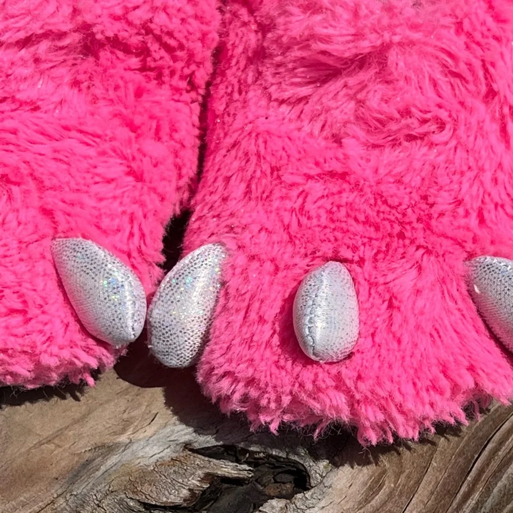 - Monster Pink is Furry Slippers SZ 4! EUC!